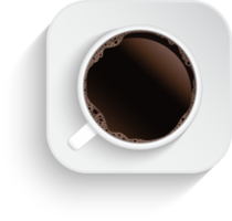 xícara de café preto realista vista superior e pires isolados.
