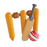 3D illustration cricket bat ball and wicket png