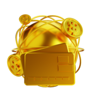 3D illustration golden global money and credit card png