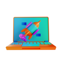 fusée d'illustration 3d et ordinateur portable png