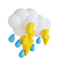 chuva forte de ilustração 3D com relâmpagos png