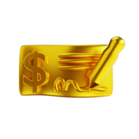 cheque de banco dourado da ilustração 3d png