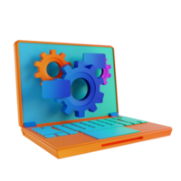 3D illustration laptop and gear setting