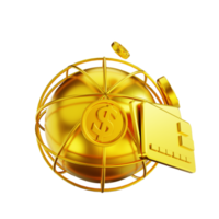 3D illustration golden global money and credit card png
