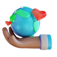 main d'illustration 3d et terre d'amour png