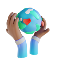 illustration 3d aime la terre et les mains png