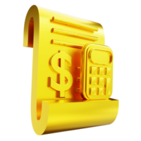 3D illustration golden financial documents and calculator png