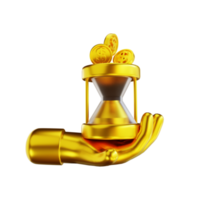 3D illustration golden hand and time money png