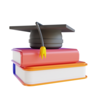 Livre et chapeau de graduation coloré illustration 3d png