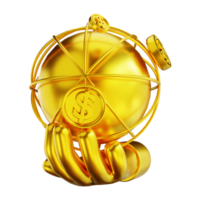 Manos y dinero globales dorados de ilustración 3d png