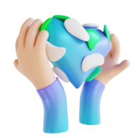 3d illustration aime la terre et les mains png