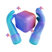 3D illustration NFT hand and cube png