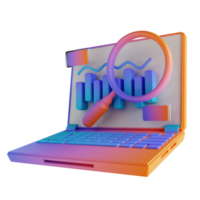 3D illustration laptop and data analysis