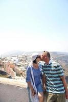 happy young couple tourists in greece photo