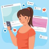 mujer con redes sociales vector