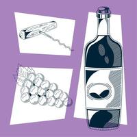 vino beber tres iconos vector