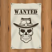 wanted label with cowboy skull vector