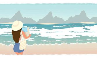 woman with map on the beach vector