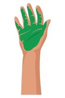 mano con pintura verde vector