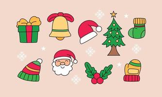 conjunto de objetos relacionados con la navidad doodle vector