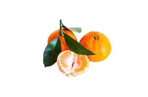 Tangerines with leaves on a white background photo