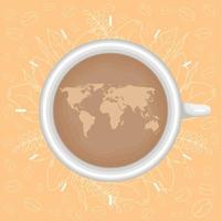 taza de café con mapa de la tierra vector