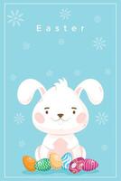 rabbit and easter eggs vector