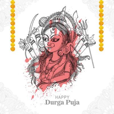 Hand draw happy durga puja festival indian holiday sketch background  10852777 Vector Art at Vecteezy