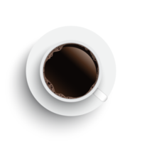 vista superior realista taza de café negro y fondo de platillo. ilustración png