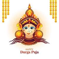 Illustration of goddess durga face in happy durga puja subh navratri background vector