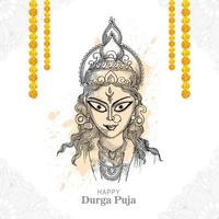 Hand draw happy durga puja festival indian holiday sketch background vector