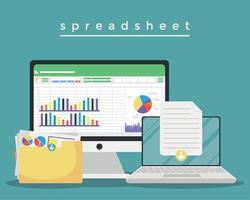 spreadsheet in laptop and desktop vector
