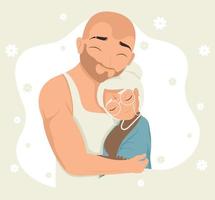 old mother hugging son card vector