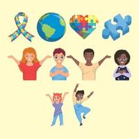 diez iconos del día del autismo vector
