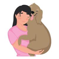 woman carrying brown dog vector