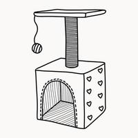 vector soft house with a scratching post for animals in the doodle style. barkitecture on a white background.