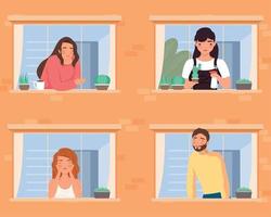 four persons in windows vector