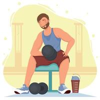 man lifting dumbbells in gym vector