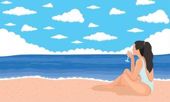 woman with swimsuit on the beach vector