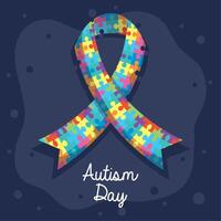 autism ribbon and lettering vector