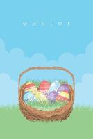 easter basket with eggs vector