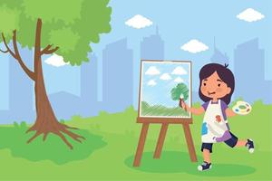 girl painting in landscape vector