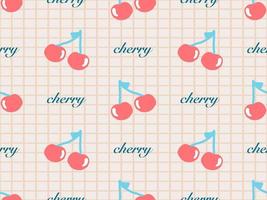 Cherry cartoon character seamless pattern on yellow background. Pixel style vector