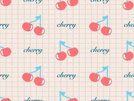 Cherry cartoon character seamless pattern on yellow background. Pixel style vector