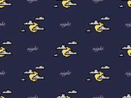 Night seamless pattern on blue background. Pixel style vector