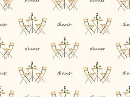 Dinner table seamless pattern on brown background. Pixel style vector
