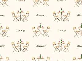 Dinner table seamless pattern on brown background. Pixel style vector