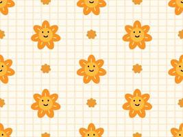 Sun cartoon character seamless pattern on orange background vector
