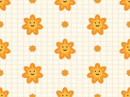 Sun cartoon character seamless pattern on orange background vector