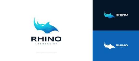 Blue Rhino Logo Design. Rhino Head Logo or Icon. Vector Illustration